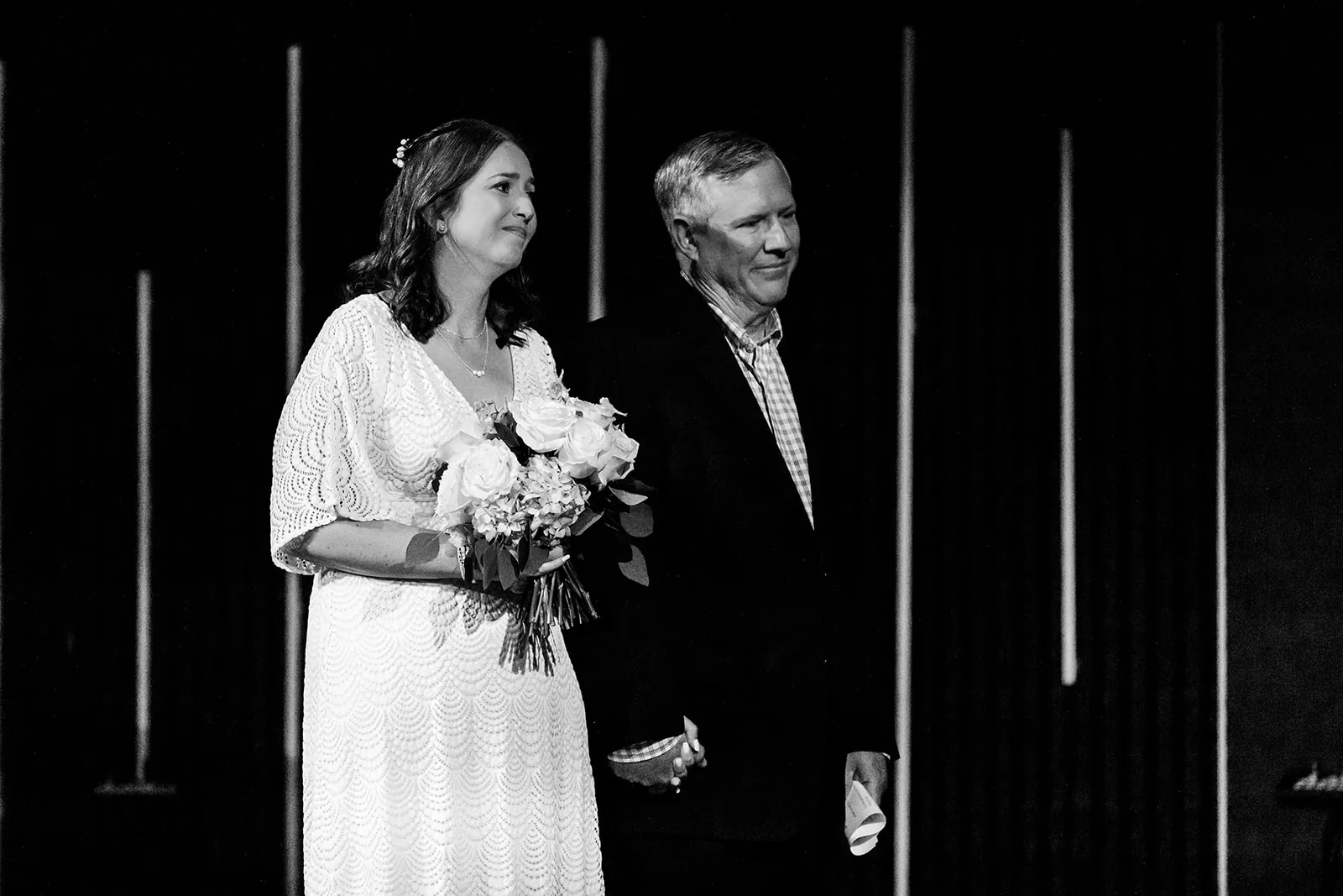Black and white portrait of a couple at their vow renewal