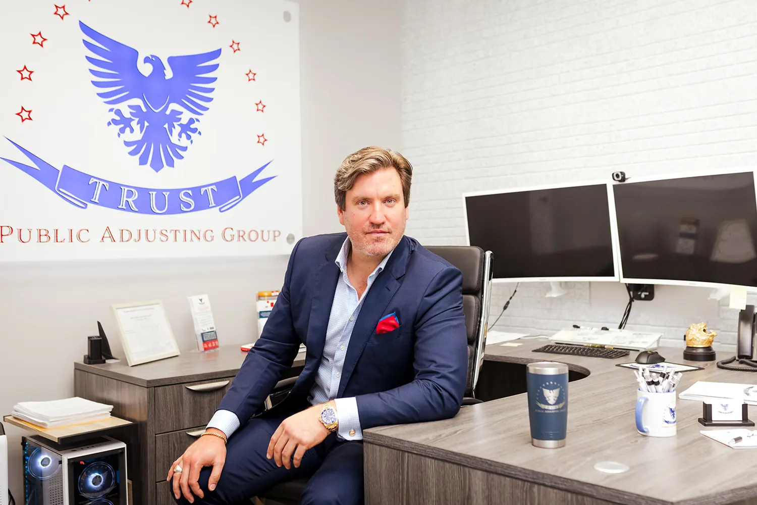 A brand session for Trust Public Adjusting Group, the founder at his desk