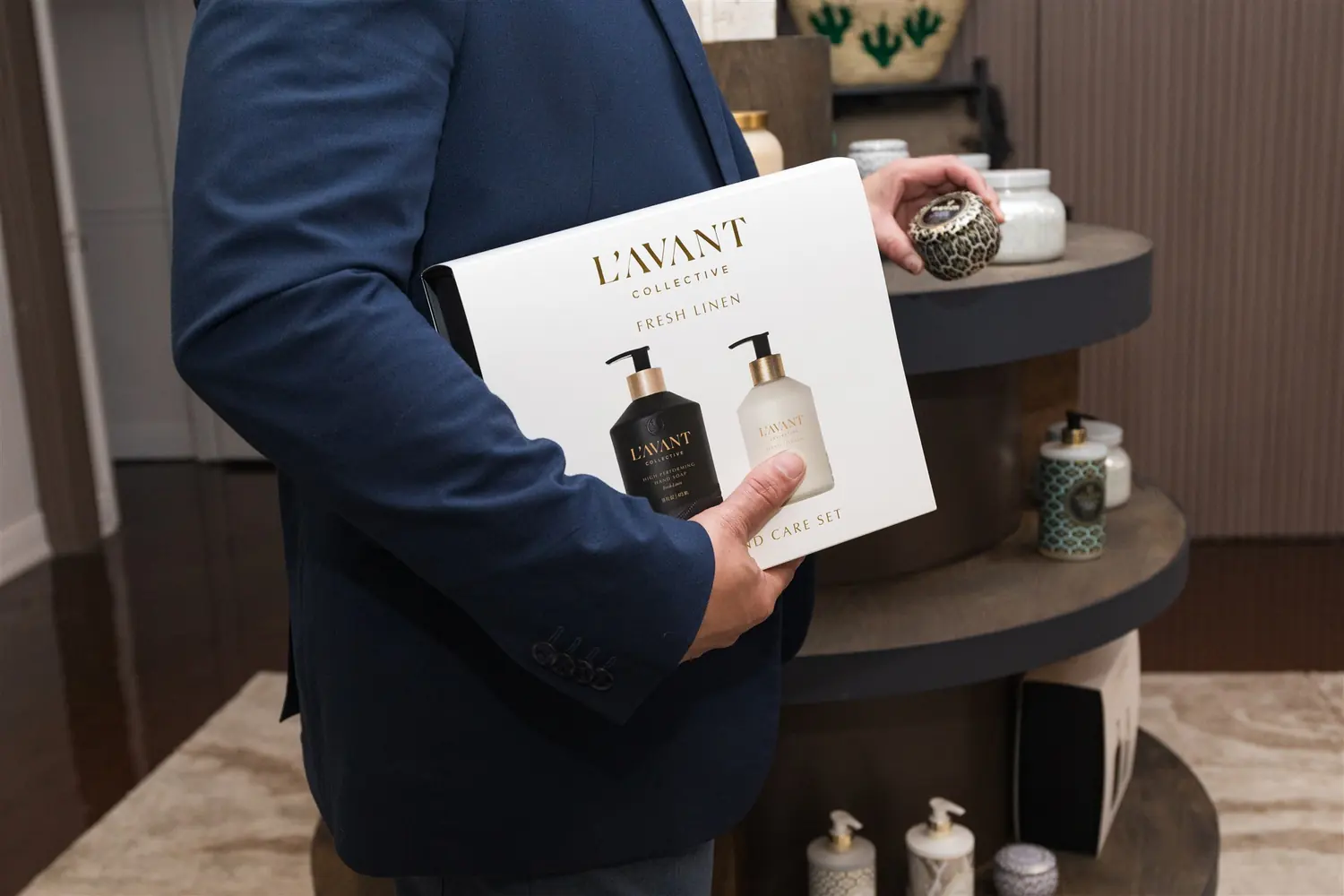 Product and retail branding for L'AVANT Collective, photographed in the boutique