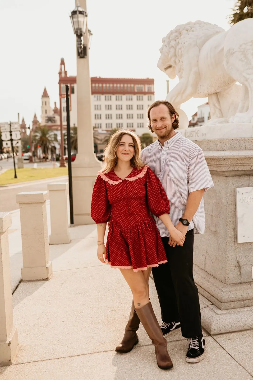 Engagement photo at the Bridge of Lions in St. Augustine